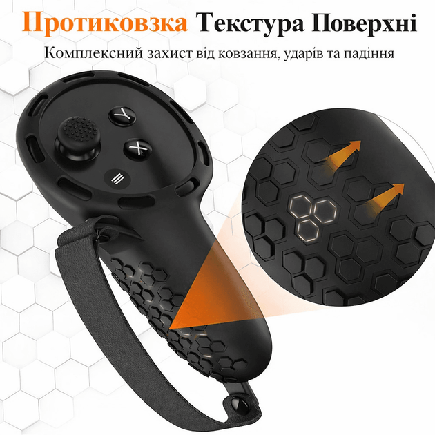 Защитные чехлы для контроллеров Meta Quest 3, 3S c ремешками CovPro1, силиконовые 2шт Черные - изображение 4
