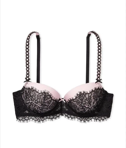Бюстгальтер Victoria's Secret Dream Angels Lightly Lined Без Push-up Чорний з рожевим 34C - изображение 2