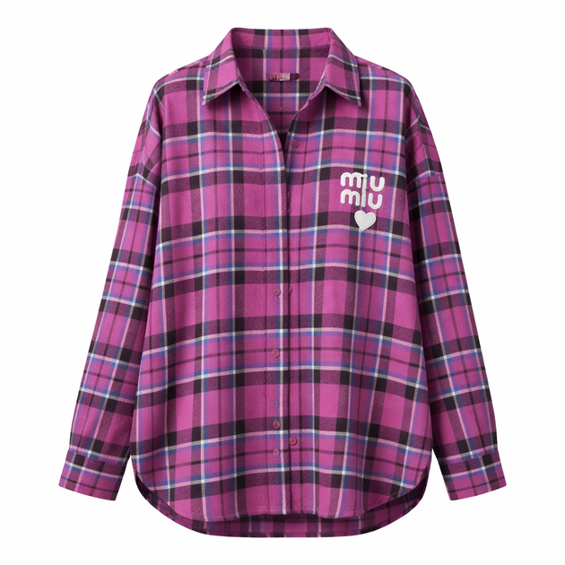 Стильная женская рубашка Miu-Miu в розовую клетку One size One Size - Фото 3 Стильная женская рубашка Miu-Miu в розовую клетку One size One Size - изображение 3