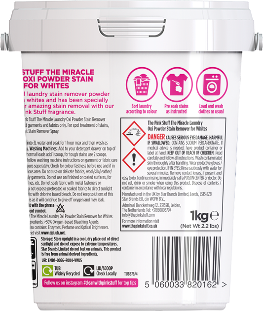 Odplamiacz w proszku The Pink Stuff Oxi Powder do białego 1 kg (5060033820162) - obraz 2