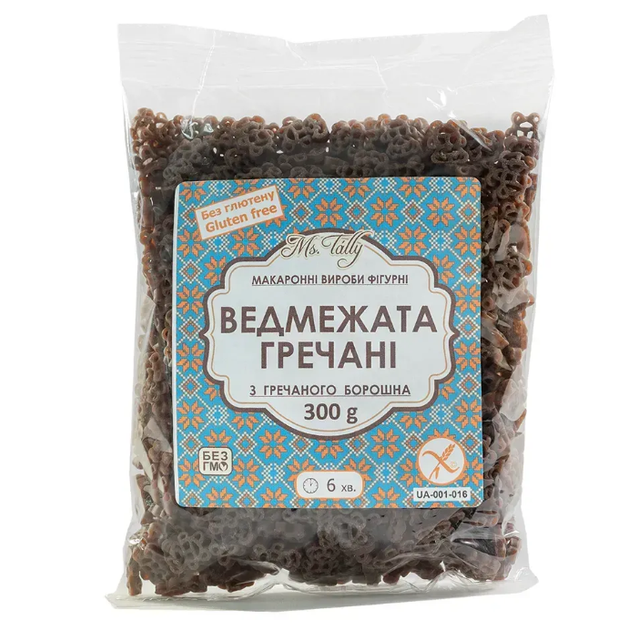 Фигурные макароны гречишные "Медвежата" 300 г, TM Ms.Tally - Фото 1 Фигурные макароны гречишные "Медвежата" 300 г, TM Ms.Tally - изображение 1