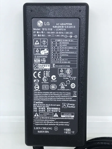 Блок питания Адаптер для монитора LG 19V 1.3A 25W 6.5*4.4 мм - Фото 1 Блок питания Адаптер для монитора LG 19V 1.3A 25W 6.5*4.4 мм - изображение 1