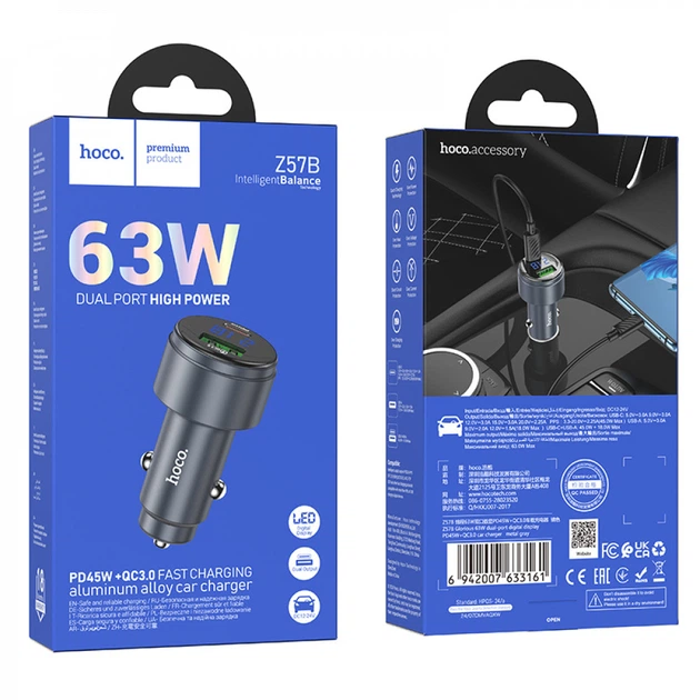 Автомобильное зарядное устройство 45W QC3.0 Hoco QC3 Metal Gray - изображение 2