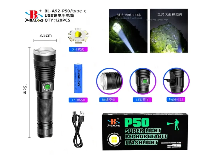 Фонарь полицейский Bailong BL-A92-P50 светодиодный анодированный алюминий USB зум 18650 - Фото 1 Фонарь полицейский Bailong BL-A92-P50 светодиодный анодированный алюминий USB зум 18650 - изображение 1
