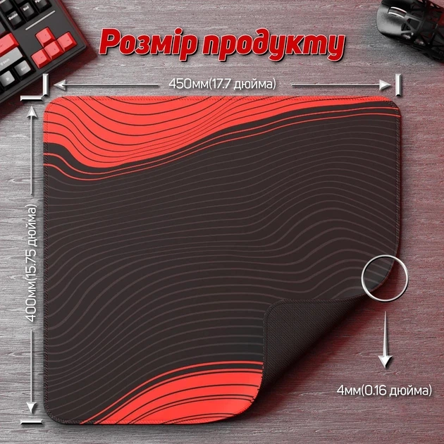 Ігрова Поверхня Чорно-червона 450 x 400 ATTACK SHARK CM02 - зображення 7