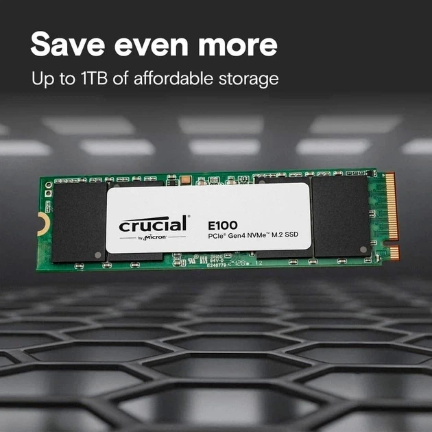 Накопичувач SSD 480GB Crucial E100 PCI-E M.2 2280 CT480E100SSD8 - Фото 3 Накопичувач SSD 480GB Crucial E100 PCI-E M.2 2280 CT480E100SSD8 - зображення 3