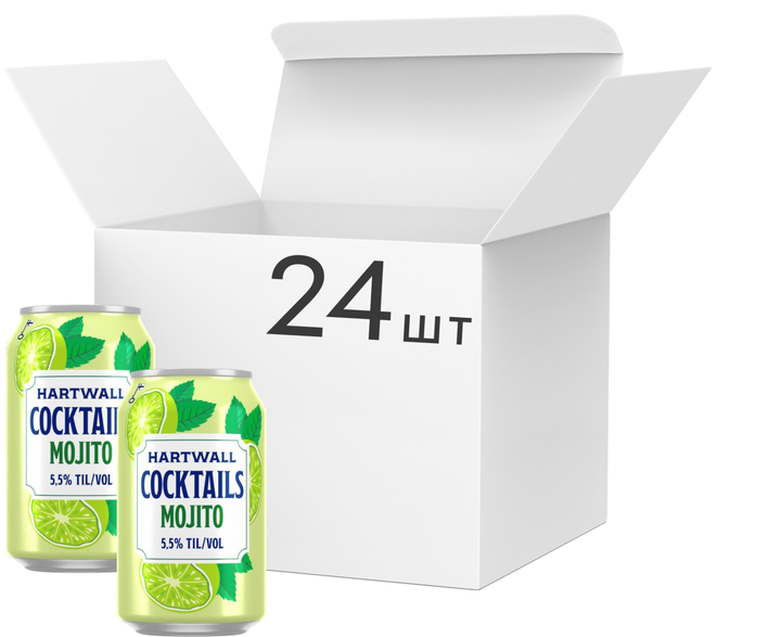 Упаковка слабоалкогольного напою Hartwall Mojito 5.5 % 0.33 л х 24 шт (6413600308492) - Фото 1 Упаковка слабоалкогольного напою Hartwall Mojito 5.5 % 0.33 л х 24 шт (6413600308492) - зображення 1