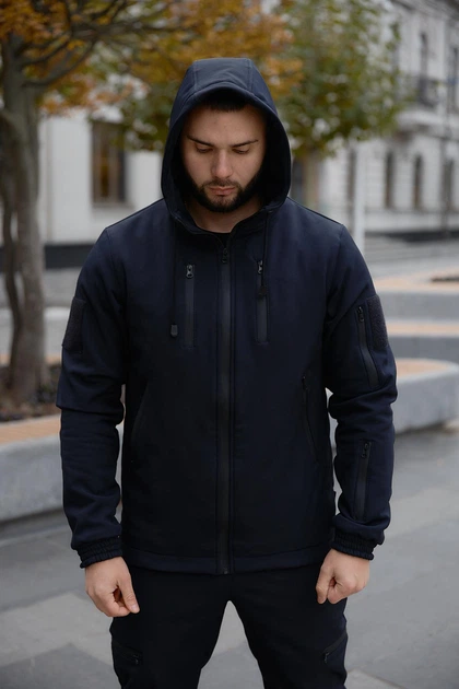 Мужская куртка Intruder Reef Softshell на микрофлисе с шевроном демисезонная с 10 карманами и капюшоном синяя/XL - изображение 4