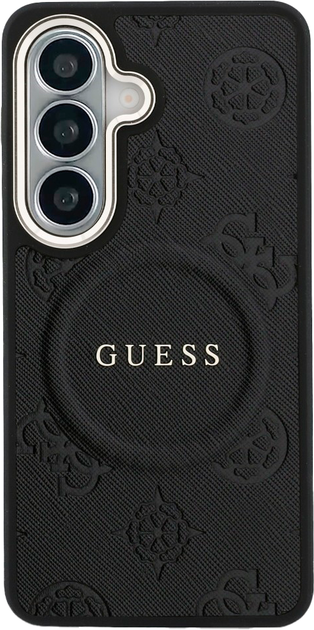 Etui Guess Saffiano Peony Embossed Ring MagSafe do Samsung Galaxy S26 Black (3666339613273) - obraz 3
