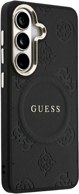Etui Guess Saffiano Peony Embossed Ring MagSafe do Samsung Galaxy S26 Black (3666339613273) - obraz 4