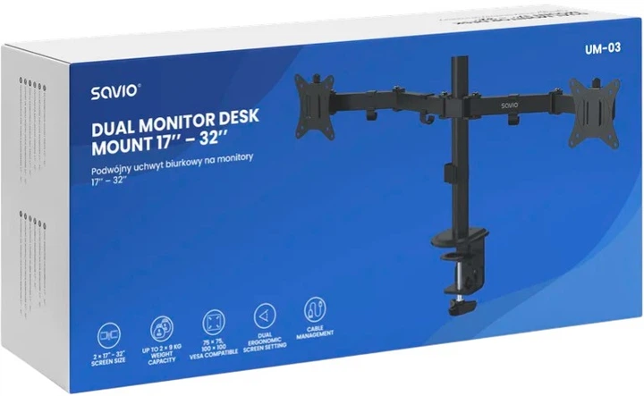 Uchwyt do dwóch monitorów 17-32" Savio UM-03 (5901986049838) - obraz 2