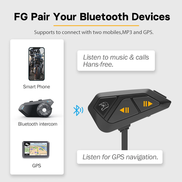 Мотогарнітура FreedConn FG Bluetooth 5.0, мотоінтерком до 1000 м, 10 райдерів - зображення 3