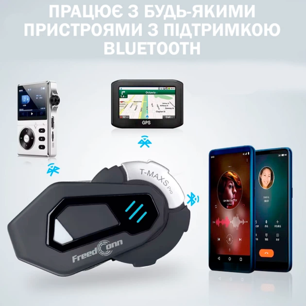 Bluetooth мотогарнітура FreedConn T-MAX S Pro для шолома мотоінтерком до 1200 м 6 користувачів IPX65 - Фото 7 Bluetooth мотогарнітура FreedConn T-MAX S Pro для шолома мотоінтерком до 1200 м 6 користувачів IPX65 - зображення 7