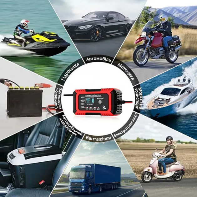 Умное зарядное устройство RJ Tianye 12V 8A для свинцово-кислотных и LiFePO4 аккумуляторов с функцией восстановления (оранжевый) - изображение 6
