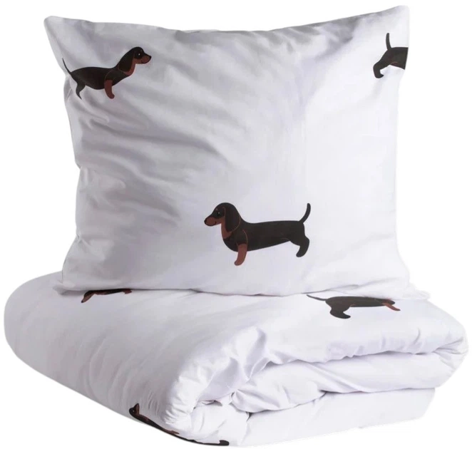 Комплект постільної білизни Homla Winnie Підковдра 140 x 200 см + 1 наволочка 70 x 80 см з бавовни з таксами білий (5906496701825) - зображення 1