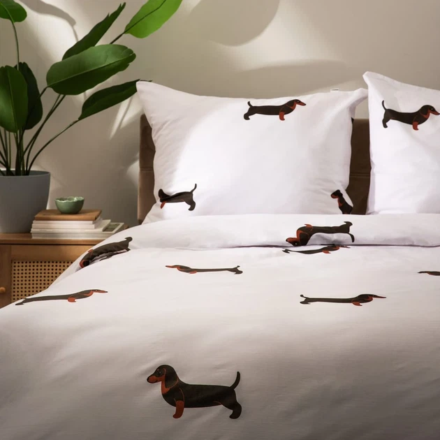 Komplet pościeli Homla Winnie Poszewka na pościel 160 x 200 cm + 2 poszewki na poduszki 70 x 80 cm z bawełny z taksami biały (5906496701832) - obraz 2