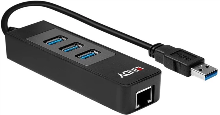 USB Hub Lindy USB 3.0 Hub & Gigabit Ethernet Converter Black (4002888431767) - obraz 3