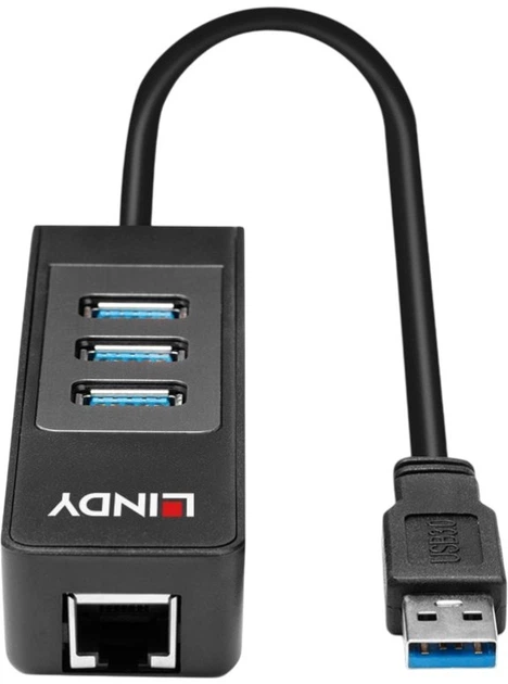 USB Hub Lindy USB 3.0 Hub & Gigabit Ethernet Converter Black (4002888431767) - obraz 5