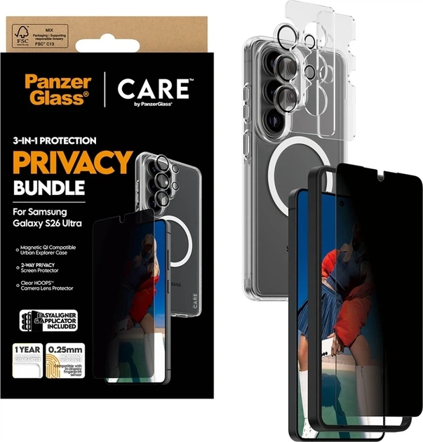 Захисний набір Panzer Glass 3-in-1 Privacy Bundle для Samsung Galaxy S26 Ultra Transparent (CR71355) - зображення 4