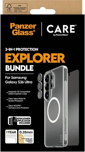 Захисний набір CARE by PanzerGlass 3-in-1 Bundle для Samsung Galaxy S26 Ultra Transparent (CR46018) - зображення 6