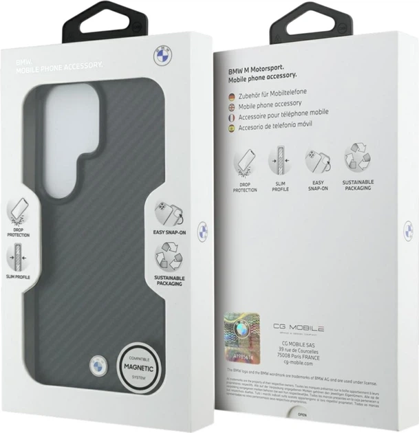 Чохол BMW Sign Magnetic Carbon Fiber MagSafe для Samsung Galaxy S26 Ultra Grey/Black (BMHMS26L24CFSIMMK) - зображення 8