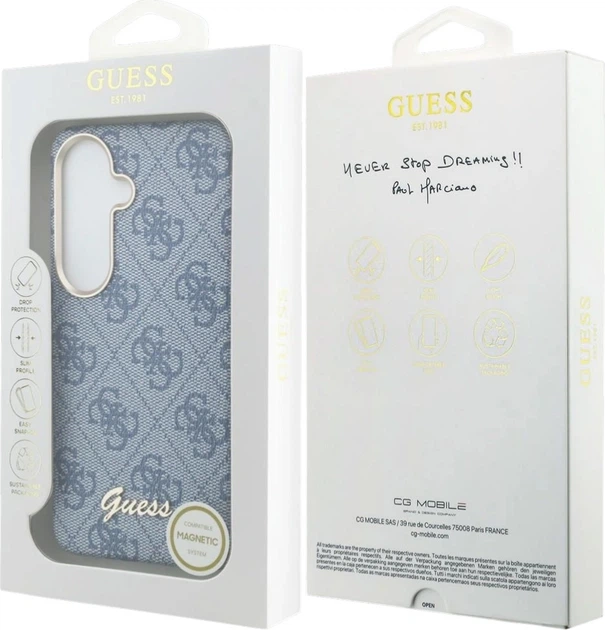 Etui plecki Guess 4G Script MagSafe do Samsung Galaxy S26 Blue (3666339613037) - obraz 8