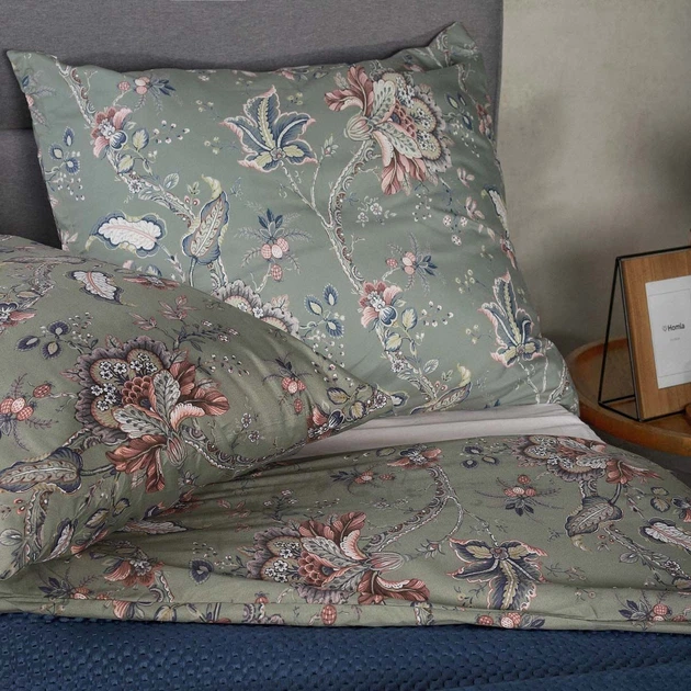 Komplet pościeli Homla Claras Poszewka na kołdrę 160 x 200 cm + 2 poszewki na poduszki 70 x 80 cm z mikrofibry w liście i kwiaty szara (5902869997901) - obraz 5