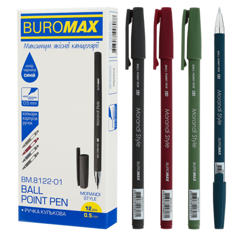 Ручка кулькова BUROMAX 8122-01 MORANDI STYLE синя (12/144) /BM.8122-01/ - изображение 2