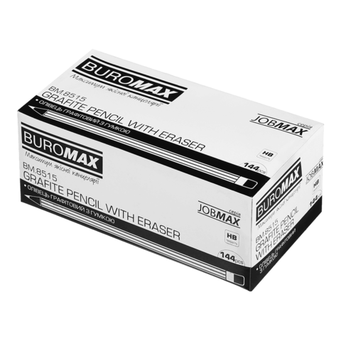 Олівець графітовий BUROMAX 8515 HB з гумкою, JOBMAX жовтий (144) /BM.8515/ - изображение 2