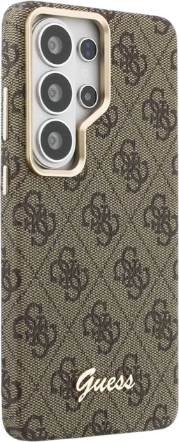 Etui plecki Guess 4G Script MagSafe do Samsung Galaxy S26 Ultra Brown (3666339613020) - obraz 4