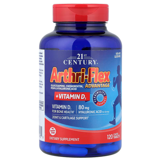 Хондропротектор 21st Century "Arthri-Flex Advantage + Vitamin D3" глюкозамин, хондроитин, МСМ, гиалуроновая кислота и витамин D3 (120 таблеток) - изображение 3