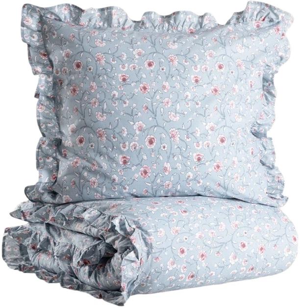 Komplet pościeli Homla Elena Poszewka na kołdrę 160 x 200 cm + 2 poszewki na poduszki 70 x 80 cm bawełniany z falbanką niebieski (5906496755590) - obraz 1