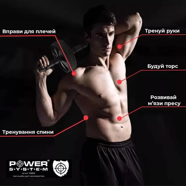 Колесо для пресса спортивный ролик для тренировки мышц живота PowerSystem 4107 Full Grip+коврик - изображение 9