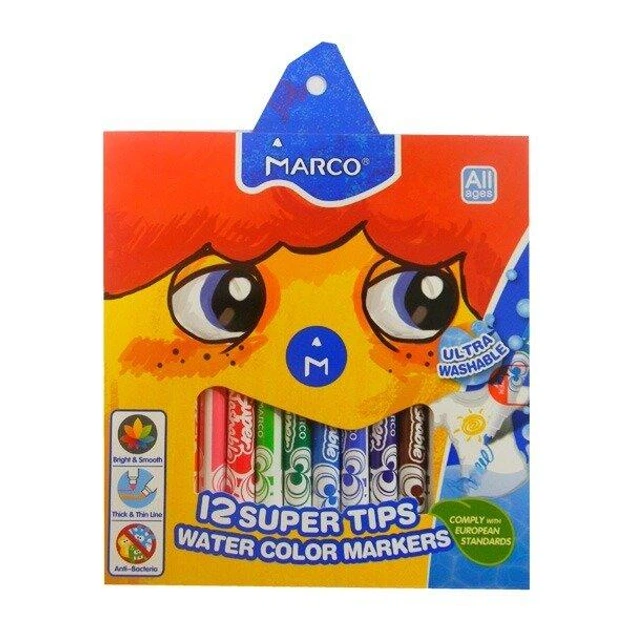 Фломастери Marco 12 кольорів Super Washable 1630-12CB - Фото 1 Фломастери Marco 12 кольорів Super Washable 1630-12CB - изображение 1
