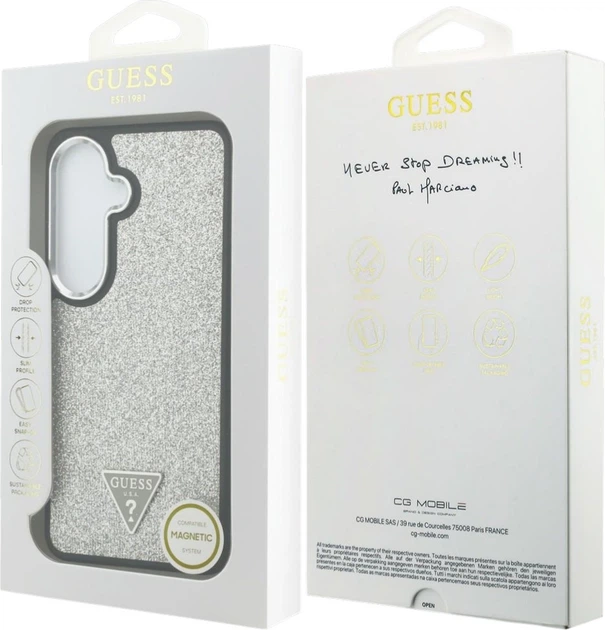 Etui plecki Guess Fixed Glitter Triangle MagSafe do Samsung Galaxy S26 Plus Silver (3666339613556) - obraz 8