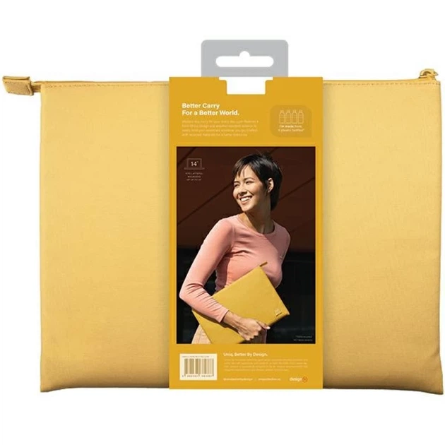 Чехол-конверт UNIQ Lyon Sleeve Waterproof RPET 14" Canary Yellow (UNIQ-LYON(14)-CYELLOW) - Фото 4 Чехол-конверт UNIQ Lyon Sleeve Waterproof RPET 14" Canary Yellow (UNIQ-LYON(14)-CYELLOW) - изображение 4