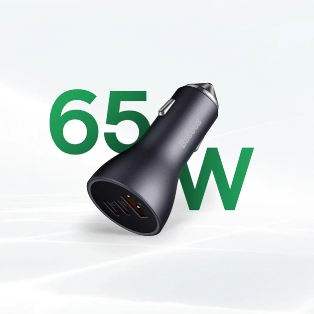 Автомобильное зарядное устройство Baseus Golden Contactor Triple Fast Charger 65W 2xUSB-C/USB-A Dark Grey (CGJP010013) - изображение 14
