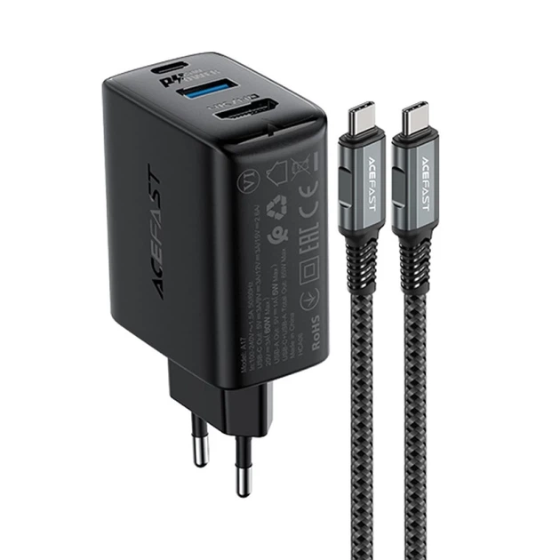 Сетевое зарядное устройство Acefast A17 65W USB-C | USB-A | HDMI with USB-C to USB-C Cable Black (A17 black) - изображение 2