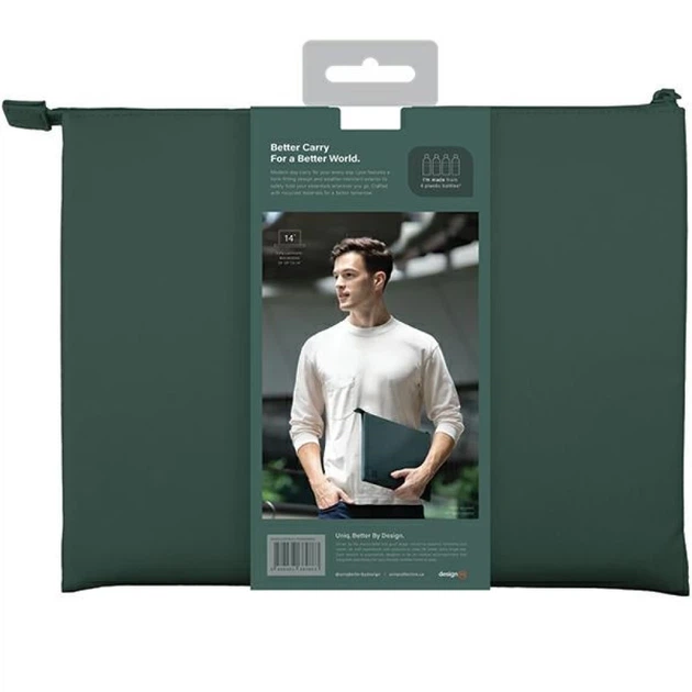 Чехол-конверт UNIQ Lyon Sleeve Waterproof RPET 14" Forest Green (UNIQ-LYON(14)-FORGREEN) - изображение 4
