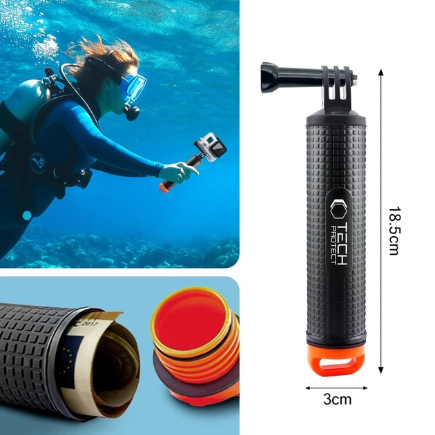 Водонепроницаемый монопод Tech-Protect GА100 Float Hand Grip для GoPro | DJI Black (5906302372447) - изображение 5