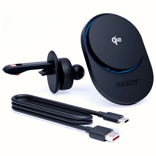Автодержатель с функцией беспроводной зарядки 3MK Hardy AeroCharger 15W Black with MagSafe (5903108646536) - Фото 2 Автодержатель с функцией беспроводной зарядки 3MK Hardy AeroCharger 15W Black with MagSafe (5903108646536) - изображение 2