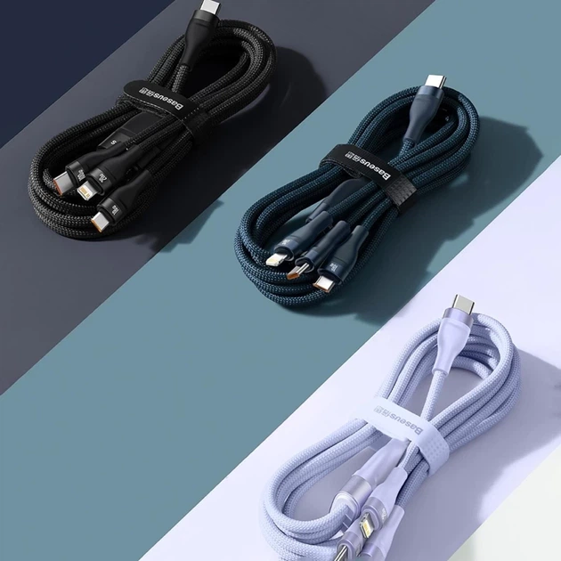 Кабель Baseus Flash 2 USB-A/USB-C to USB-C/Lightning/Micro-USB 1.5m Purple (CASS030205) - изображение 13