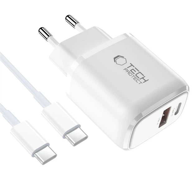Мережевий зарядний пристрій Tech-Protect NCA20 QC/PD 20W USB-C | USB-A with USB-C to USB-C Cable White (5906302330553) - зображення 3