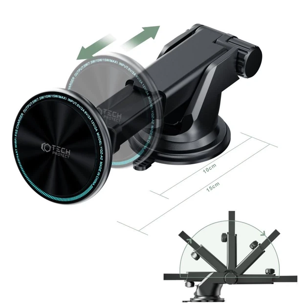 Автодержатель с функцией беспроводной зарядки Tech-Protect A2 Dash Car Mount Wireless Charger 15W Black with MagSafe (9589046926723) - изображение 5