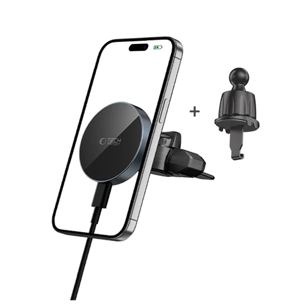 Автодержатель с функцией беспроводной зарядки Tech-Protect MM15W-V5 Magnetic CD & Vent Car Mount 15W Black with MagSafe (5906302361083) - изображение 2