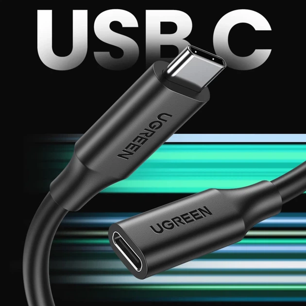Кабель-подовжувач Ugreen USB-C (Male) to USB-C (Female) 10Gb/s 100W 1m Black (6957303813872) - зображення 2