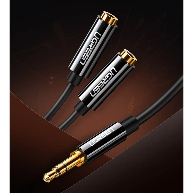 Кабель Ugreen Headphone Splitter 3.5mm Mini Jack/AUX 25cm Black (6957303828166) - зображення 2