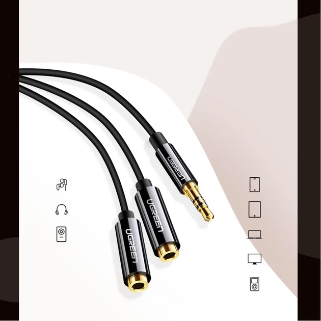 Кабель Ugreen Headphone Splitter 3.5mm Mini Jack/AUX 25cm Black (6957303828166) - зображення 3