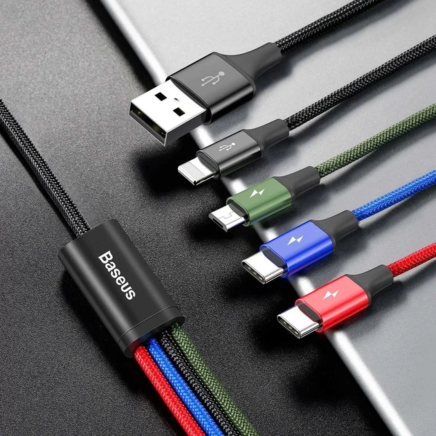 Кабель Baseus Rapid 4-in-1 USB-A to 2xUSB-C/Lightning/Micro-USB 1.2m Black (CA1T4-B01) - изображение 8