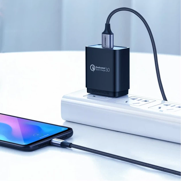 Кабель Ugreen Quick Charge USB-A to USB Type-C 3A 0.5m Gray (6957303861255) - Фото 3 Кабель Ugreen Quick Charge USB-A to USB Type-C 3A 0.5m Gray (6957303861255) - зображення 3